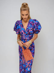 Elena | Auffälliges Halblanges Kleid mit Puffärmeln – Vielfarbig