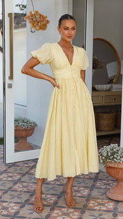 Damen Elegantes Maxikleid Mit Knopfleiste Und Fließendem Schnitt – Sommerkleid Chic – Gelb
