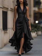 Raphaela | Damen Neckholder Wickel Abendkleid – Schwarz