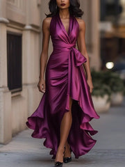 Raphaela | Damen Neckholder Wickel Abendkleid – Fuchsia