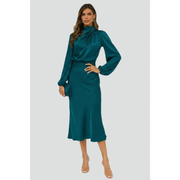 Rebecca | Damen Midikleid Sommer Stilvoll für Anlässe – Dunkelgrün