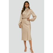 Rebecca | Damen Midikleid Sommer Stilvoll für Anlässe – Beige