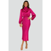 Rebecca | Damen Midikleid Sommer Stilvoll für Anlässe – Rosa
