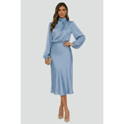 Rebecca | Damen Midikleid Sommer Stilvoll für Anlässe – Hellblau