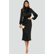 Rebecca | Damen Midikleid Sommer Stilvoll für Anlässe – Schwarz