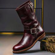 Gideon - Vintage-Lederstiefel mit Schnallen – Burgunder