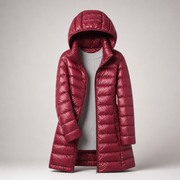 Mira - ultraleichte Longline-Pufferjacke – Burgunder