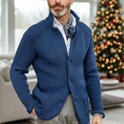 Reimbert | Herren Strickjacke Stehkragen Waffelstrick – Blau