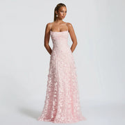 Maxikleid für Damen mit Blumenmuster und Spaghettiträgern – Rosa
