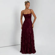 Maxikleid für Damen mit Blumenmuster und Spaghettiträgern – Bordeaux