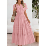 Rojin | Damen Sommerkleid Maxi Stilvoll Elegant – Rosa