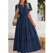 Rojin | Damen Sommerkleid Maxi Stilvoll Elegant – Marineblau