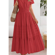 Rojin | Damen Sommerkleid Maxi Stilvoll Elegant – Rot