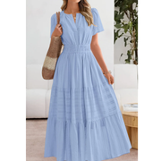 Rojin | Damen Sommerkleid Maxi Stilvoll Elegant – Blau