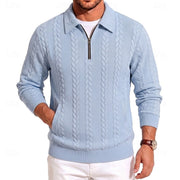 Rolvand | Herren Strickpullover Zopfmuster Reißverschluss – Hellblau