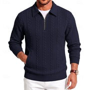 Rolvand | Herren Strickpullover Zopfmuster Reißverschluss – Marineblau