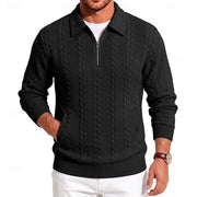 Rolvand | Herren Strickpullover Zopfmuster Reißverschluss – Schwarz