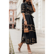 Romina | Damen Sommerkleid Midi im Boho Stil mit Silhouette – Schwarz