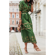Romina | Damen Sommerkleid Midi im Boho Stil mit Silhouette – Grün