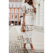 Romina | Damen Sommerkleid Midi im Boho Stil mit Silhouette – Weiß