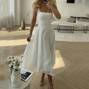 Ronja | Damen Midi Kleid Für Hochzeitsgast Gerade Form – Weiß