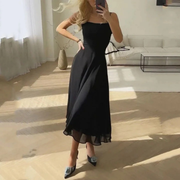 Ronja | Damen Midi Kleid Für Hochzeitsgast Gerade Form – Schwarz