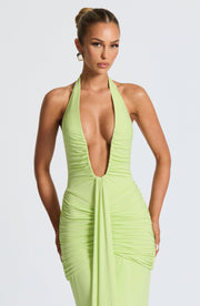Bria | Fließendes Maxikleid Whisper Trail – Limette