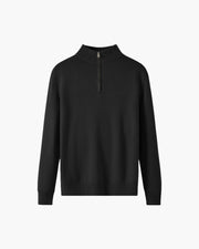 Weston | Half Zip Stehkragen Herrenpullover aus Merinowolle – Schwarz