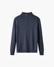 Weston | Half Zip Stehkragen Herrenpullover aus Merinowolle – Marineblau