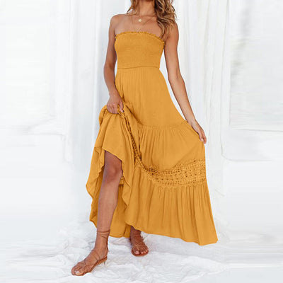 Off-Shoulder Maxi-Kleid mit Spitzen Details – Isaline