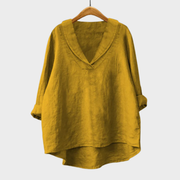 Bellissea - Elegante drapierte Bluse mit V-Ausschnitt – Gelb