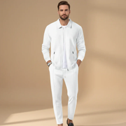 Sascha | Herren Zweiteiler Casual Set mit Reißverschluss – Weiß