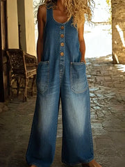 Lena | Damen Jeans Latzhose Locker Vintage Knöpfe Overall – Blau