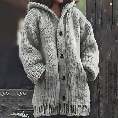 Kindra | Damen Schwarz Strickjacke | mit Kapuze