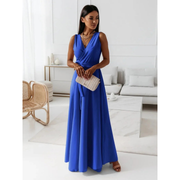 Selma | Damen Maxi Kleid Für Hochzeitsgast Wickel Stil – Blau