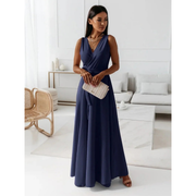 Selma | Damen Maxi Kleid Für Hochzeitsgast Wickel Stil – Marineblau