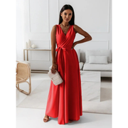 Selma | Damen Maxi Kleid Für Hochzeitsgast Wickel Stil – Rot