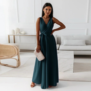 Selma | Damen Maxi Kleid Für Hochzeitsgast Wickel Stil – Dunkelgrün