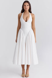 Shanna | Damen Elegantes Midikleid – Feminines Kleid Hochzeit, Büro & Abend 2026 – Weiß