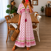 Sibel | Rosa Leichtes Damen Sommerkleid Maxi lang Boho – Rosa