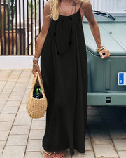 Sigrid | Damen Trägerkleid Maxikleid Sommerkleid – Schwarz
