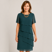 Sommerkleid für Damen – Einfaches Chiffonkleid mit Rundhalsausschnitt – Grün