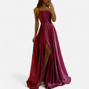 Soraya | Damen Maxi Kleid Für Hochzeitsgast Mit Schlitz Detail – Burgunderrot