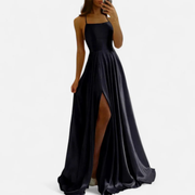 Soraya | Damen Maxi Kleid Für Hochzeitsgast Mit Schlitz Detail – Schwarz