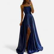 Soraya | Damen Maxi Kleid Für Hochzeitsgast Mit Schlitz Detail – Marineblau