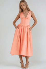 Soraya | Damen Elegantes Sommer Kleid – Fließendes Kleid Cut-outs Urlaub & Party 2026 – Pfirsich