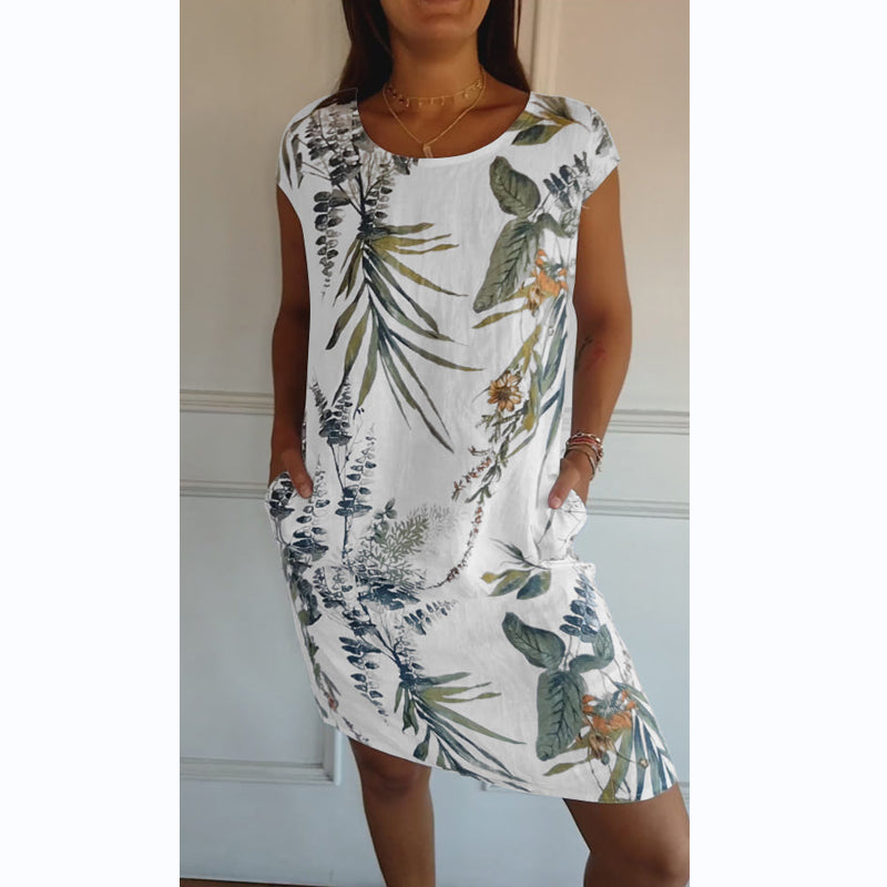 Botanisches Sommerkleid mit Rundhals & floraler A-Linienform – Elvira