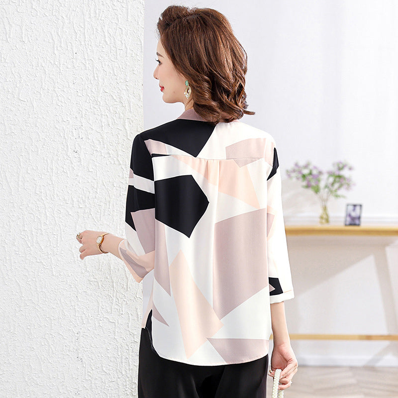 Bluse mit Schleifendetail | Dreiviertelarm | Grafischer Print