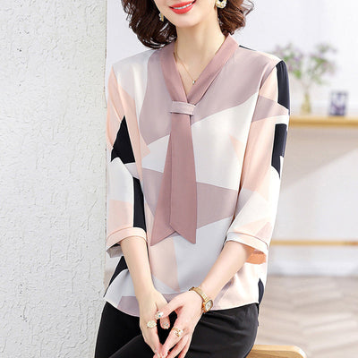 Bluse mit Schleifendetail | Dreiviertelarm | Grafischer Print