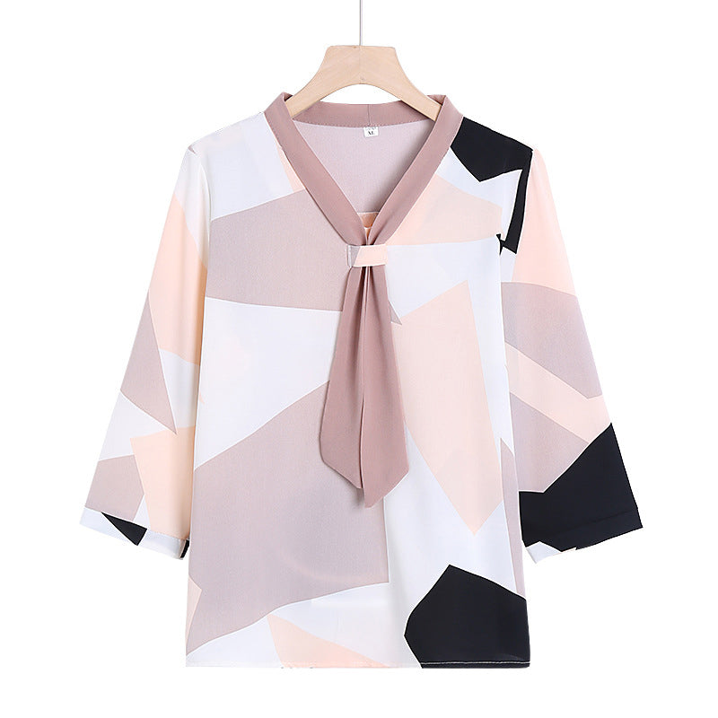 Bluse mit Schleifendetail | Dreiviertelarm | Grafischer Print